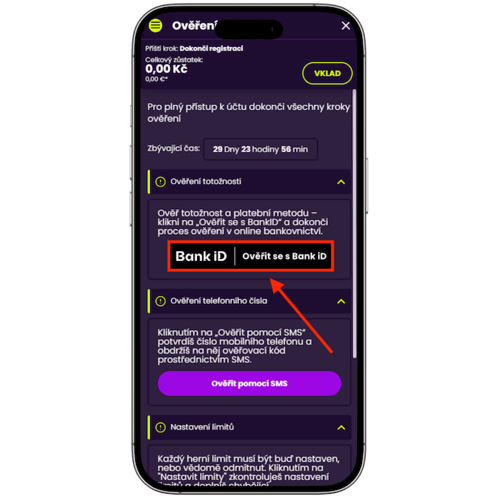Ověření účtu u Kingsbet