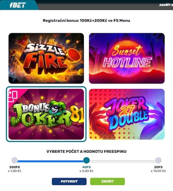 fBET odměna za registraci