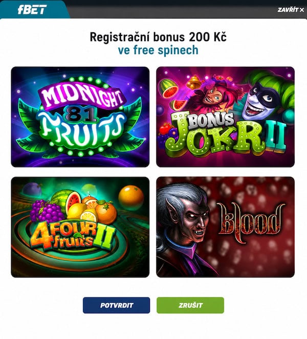 fBET odměna za registraci